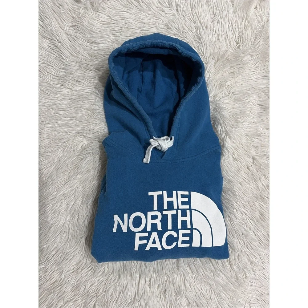 The North Face Mens Half Dome Pullover Hoodie Blue White Logo Sweatshirt Size M